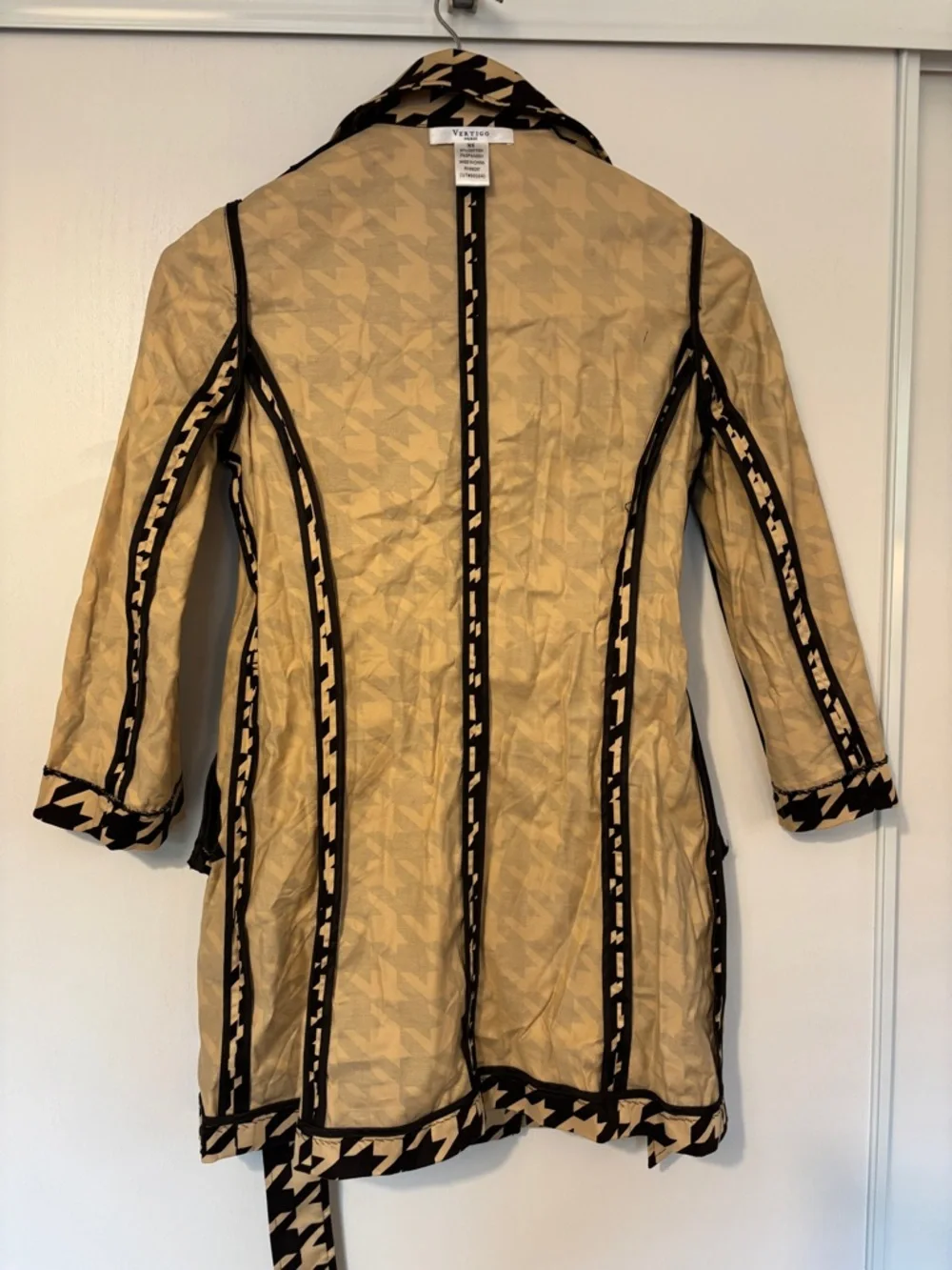 Brown Houndstooth Trench Size XS French Timeless Romantic Quiet Luxury Feminine - Picture 15 of 15